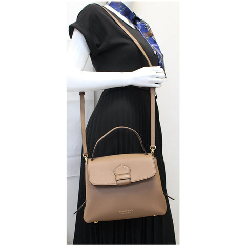 BURBERRY Camberley Small House Check Leather Shoulder Bag Beige