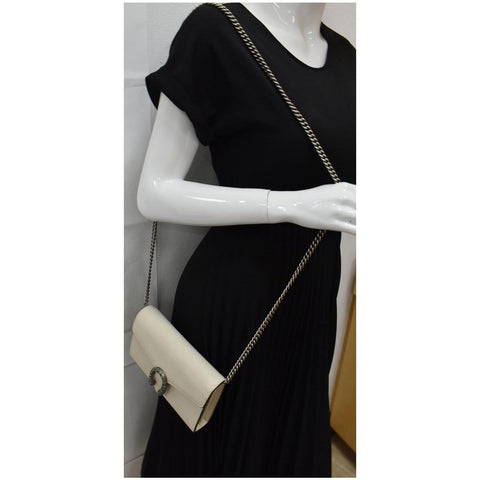 GUCCI Dionysus Mini Leather Chain Shoulder Bag Off White 401231