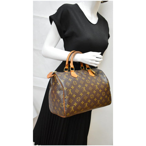 LOUIS VUITTON Speedy 30 Monogram Canvas Satchel Bag Brown