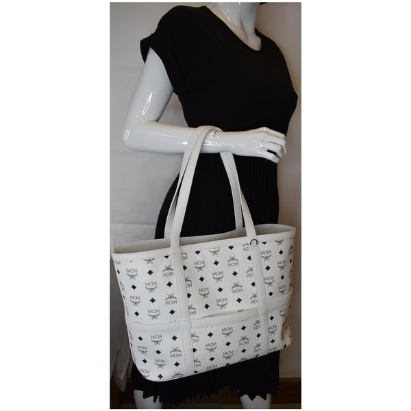 MCM Delmy Shopper Visetos Tote Bag White