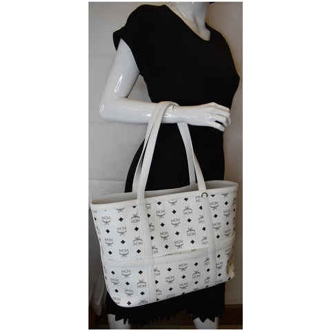 MCM Delmy Shopper Visetos Tote Bag White