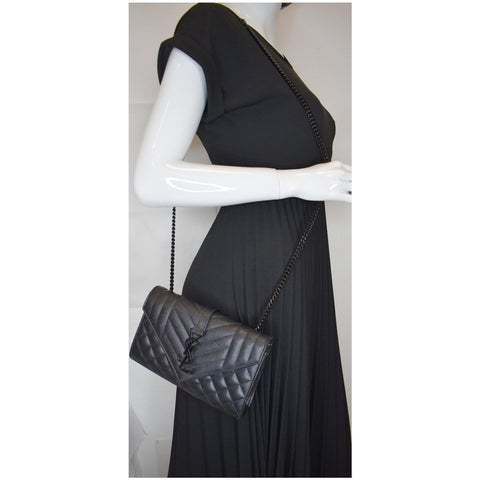 YVES SAINT LAURENT Small Envelope Matelassé Leather Shoulder Bag Black