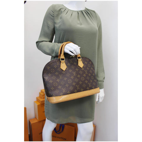 Louis Vuitton Alma Monogram Canvas Satchel Bag Brown - women