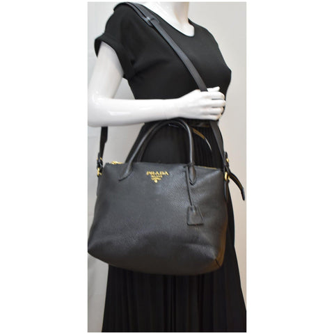 PRADA Vitello 1BA063 Phenix Leather Shoulder Bag Black