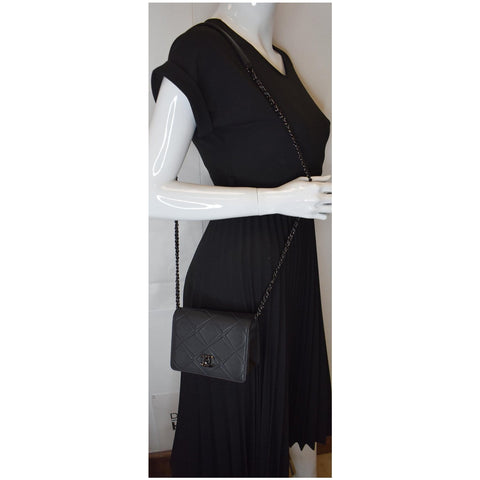 CHANEL Propeller Mini Flap Calfskin Leather Shoulder Bag Black