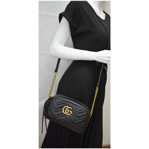 GUCCI GG Marmont Small Matelasse Leather Crossbody Bag Black 447632