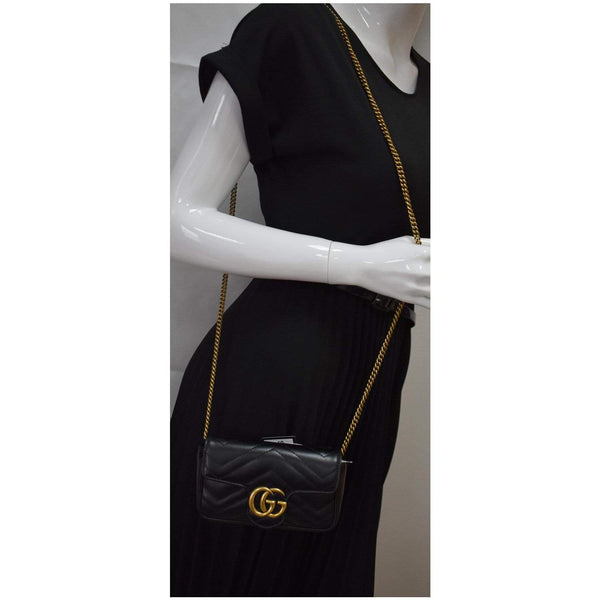 GUCCI Marmont Super Mini Matelasse Leather Crossbody Bag Black