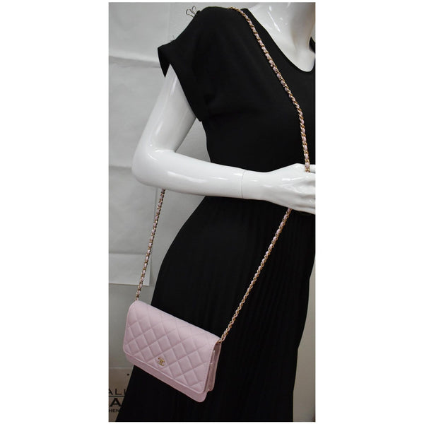CHANEL CC WOC Caviar Leather Wallet On Chain Shoulder Bag Light Pink