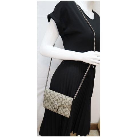 Gucci Dionysus GG Supreme Crossbody Chain Wallet Beige