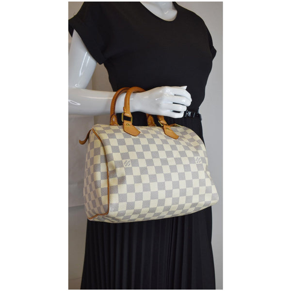 LOUIS VUITTON Speedy 25 Damier Azur Satchel Bag White