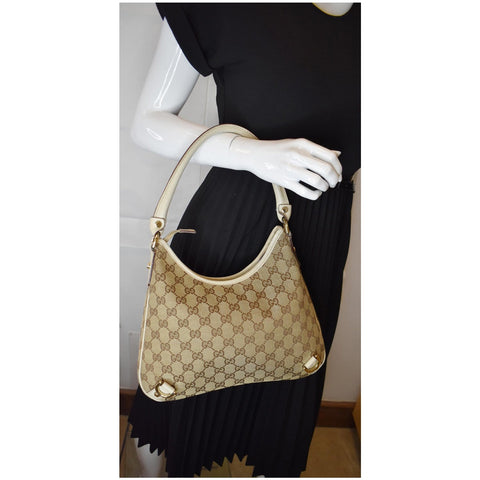 GUCCI Abbey GG Canvas D Ring GG Canvas Hobo Bag Beige 130738