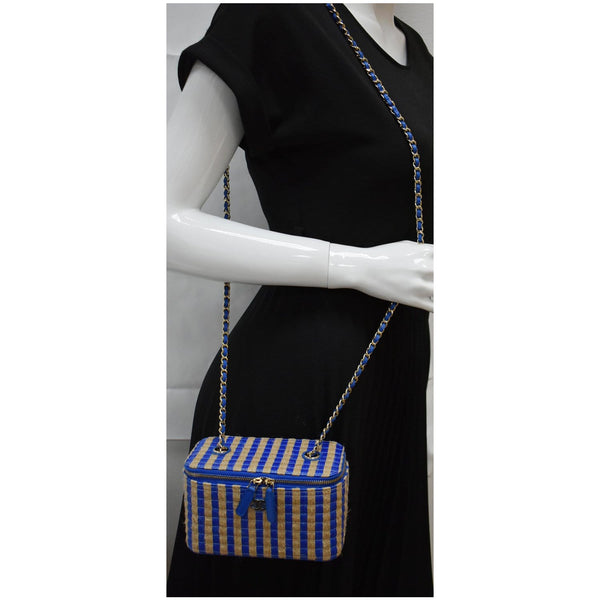 Chanel Raffia Jute Striped Vanity Case Chain Shoulder bag