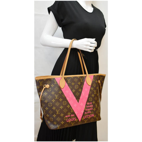 LOUIS VUITTON Neverfull MM V Grenade Monogram Canvas Shoulder Bag Brown