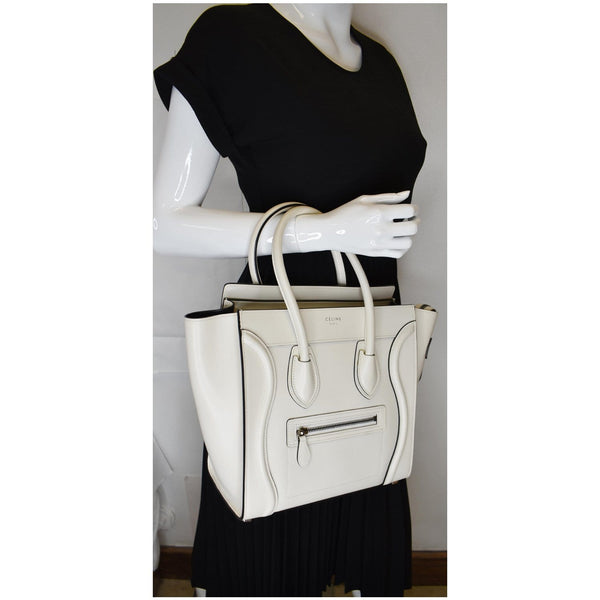 CELINE Mini Luggage Smooth Leather Tote Bag White