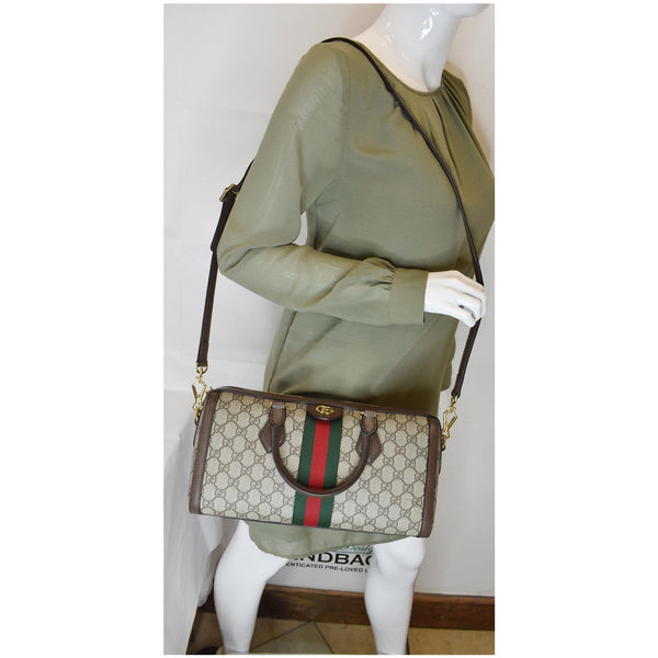 GUCCI Ophidia GG Canvas Medium Top Handle Shoulder Bag Beige 524532