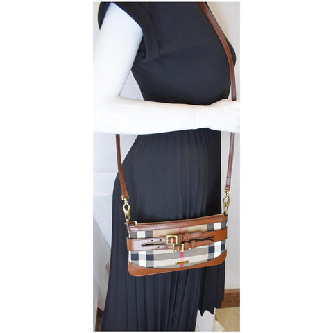 BURBERRY Bridle House Check Adeline Foldover Wristlet Clutch Crossboday Brown