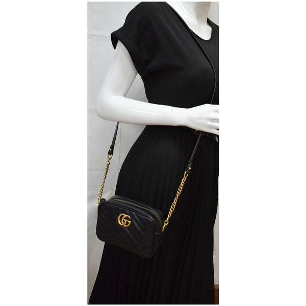 GUCCI GG Marmont Matelasse Mini Leather Crossbody Bag Black 448065