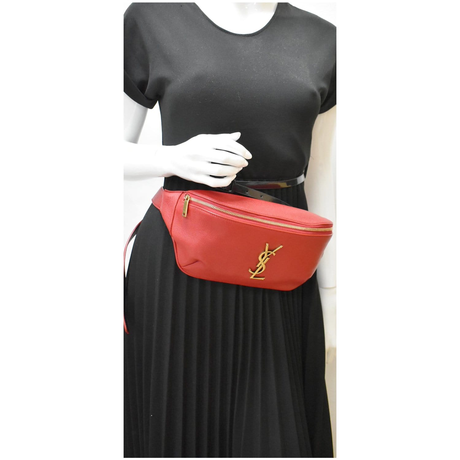 YVES SAINT LAURENT Classic Monogram Leather Belt Bag Red