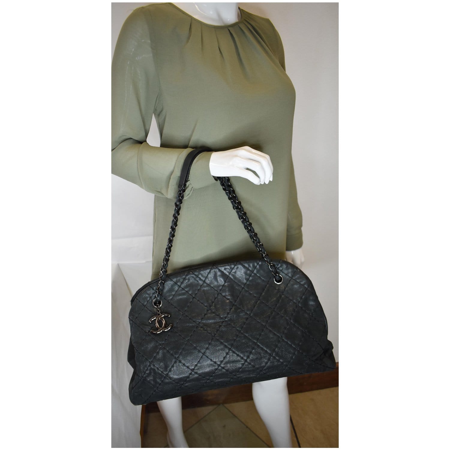 CHANEL Mademoiselle Chain Shoulder Bowling Bag Black Leather CC  2200371377024