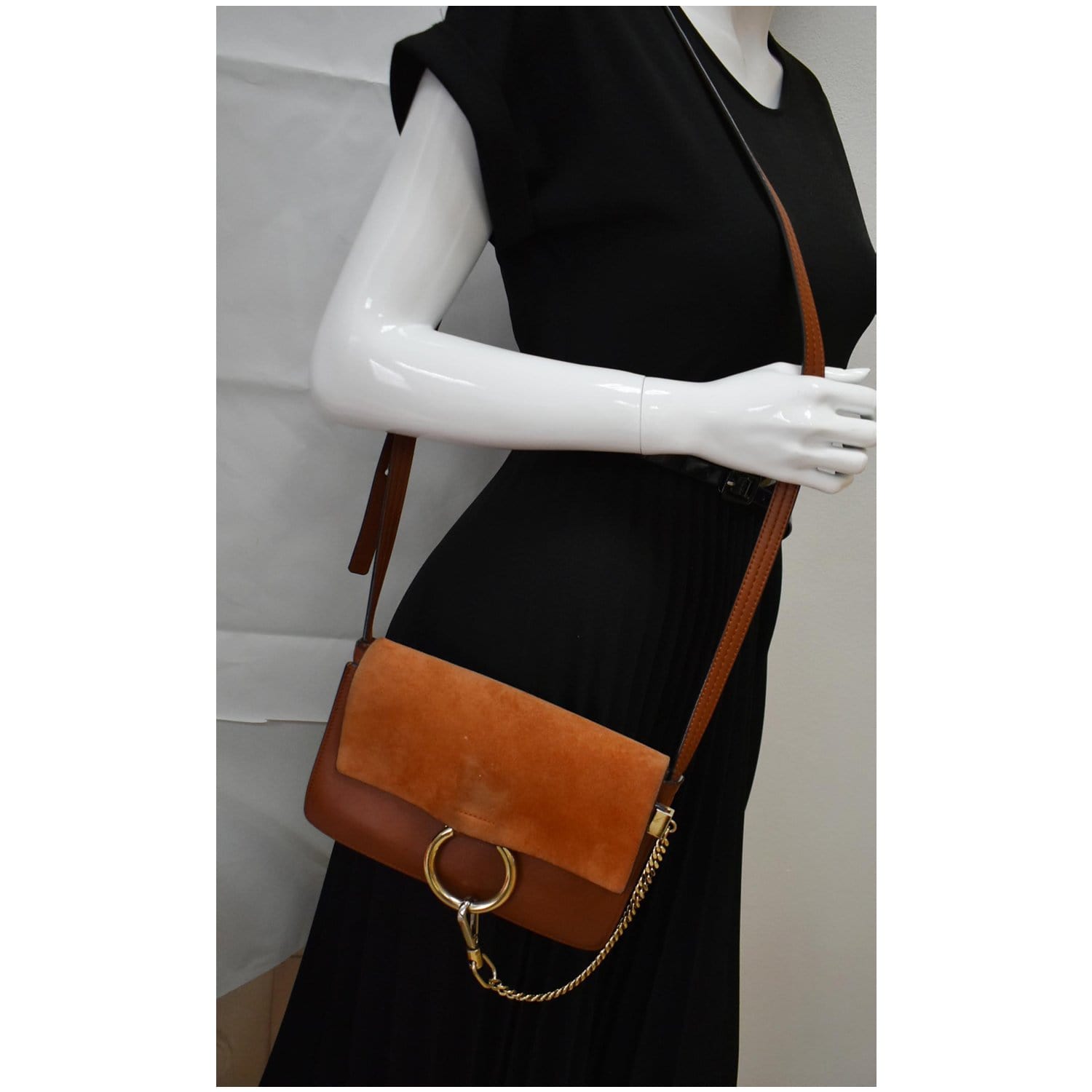 Chloe Faye Small Suede Leather Shoulder Bag Brown