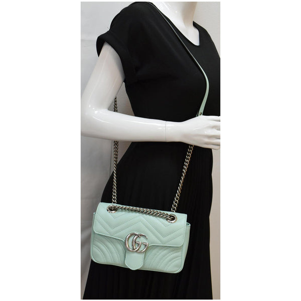 GUCCI GG Marmont Mini Matelasse Leather Crossbody Bag Bright Green 446744