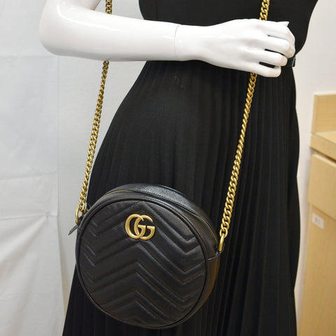 Gucci GG Marmont Mini Round Leather Crossbody Bag Black