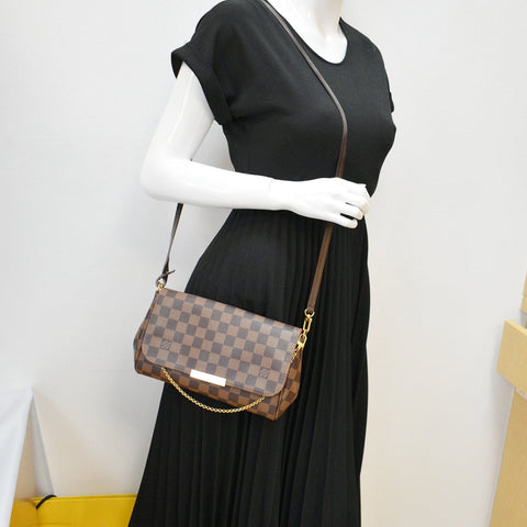 LOUIS VUITTON Favorite MM Damier Ebene Crossbody Bag Brown