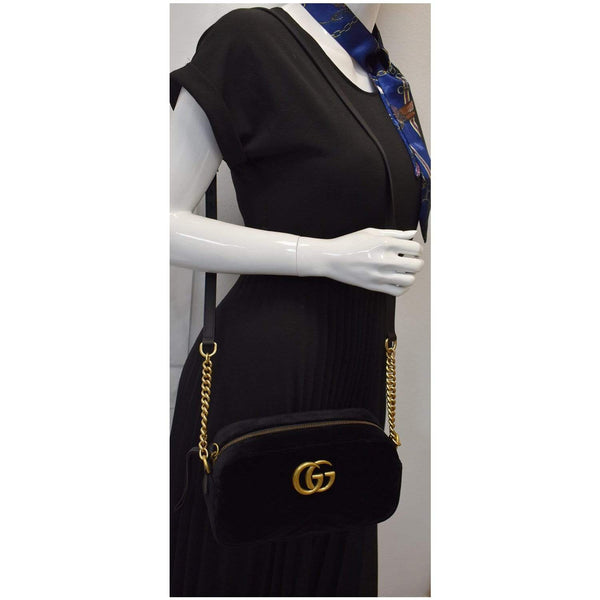 Gucci GG Marmont Small Velvet Shoulder Bag Black - women strap bag | DDH