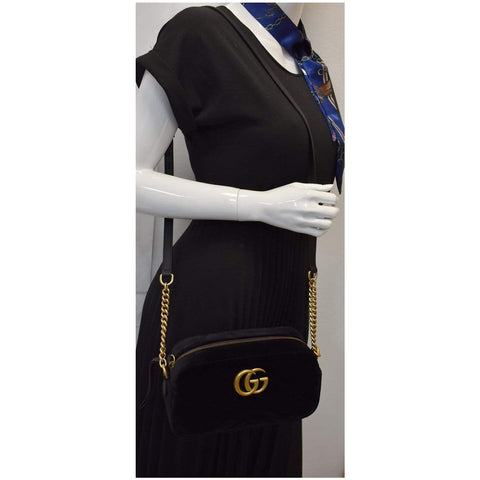 Gucci GG Marmont Small Velvet Shoulder Bag Black - women strap bag | DDH