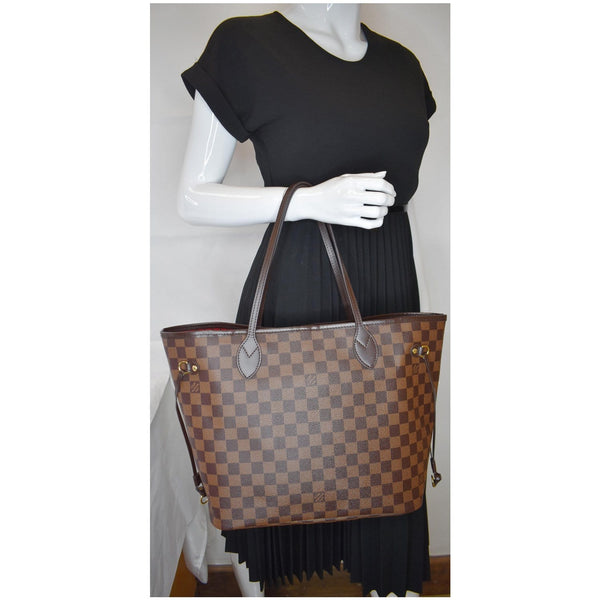 LOUIS VUITTON Neverfull MM Damier Ebene Shoulder Bag Brown