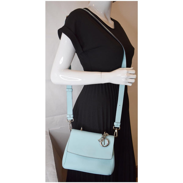 CHRISTIAN DIOR Be Dior Small Leather Flap Shoulder Bag Light Blue