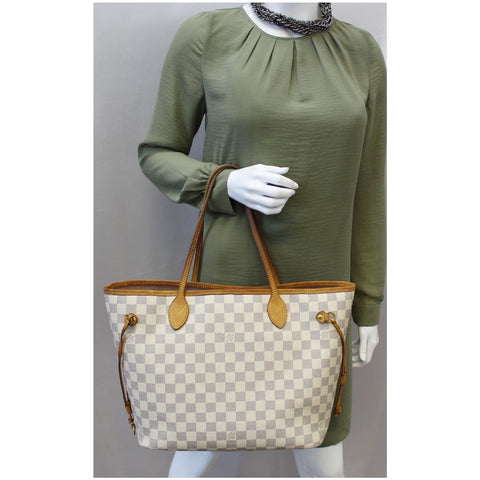 LOUIS VUITTON Neverfull MM Damier Azur Tote Shoulder Bag White