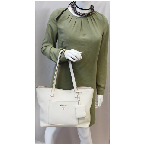 Prada Large Shopper Tote Bag Vitello Daino White