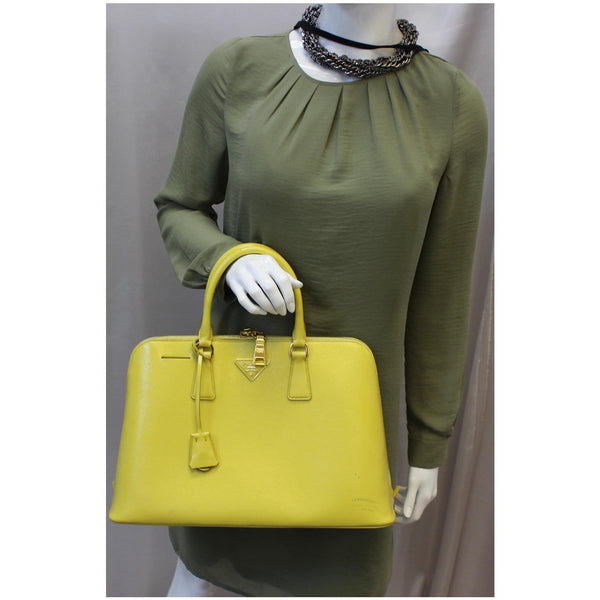 Prada Saffiano Lux Leather Top Handle Satchel Bag Yellow for women 