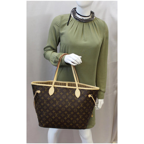 LOUIS VUITTON Neverfull MM Monogram Canvas Tote Shoulder Bag Brown