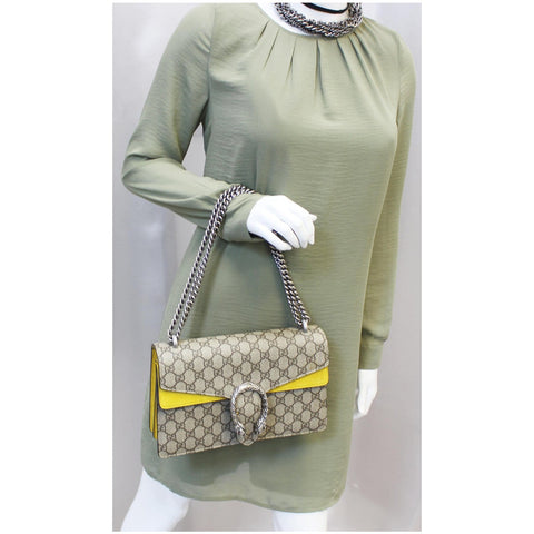 GUCCI Dionysus Small GG Supreme Canvas Shoulder Bag Beige 400249