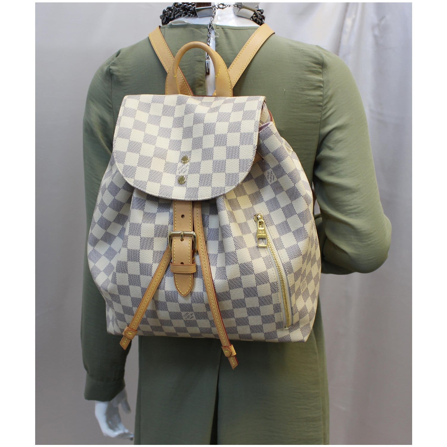 louis vuitton backpack white and grey LOUIS VUITTON Sperone Damier Azur Backpack Bag White-US