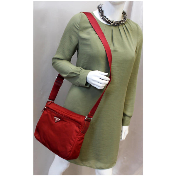 Prada Nylon Crossbody Bag Red - Mannequin View 