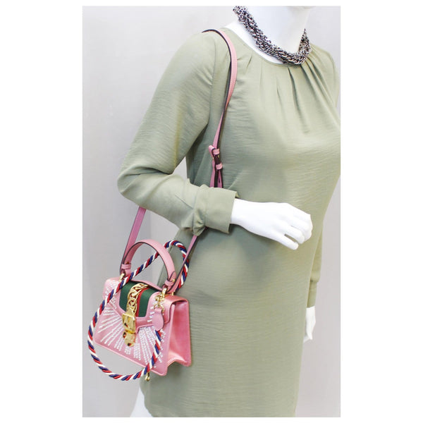 Gucci Shoulder Bag Mini Sylvie Satin Crystal Peony for women