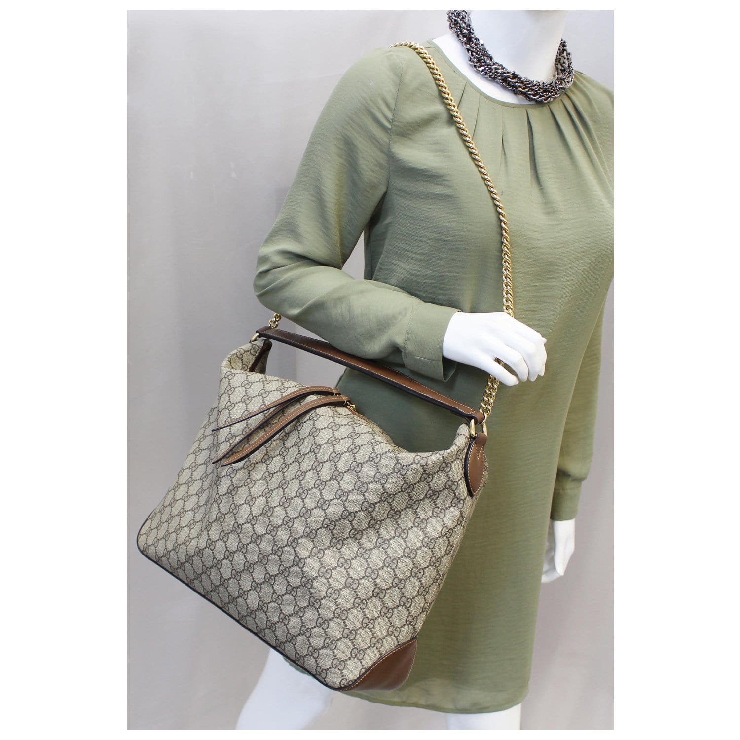 Gucci Chain Hobo GG Coated Canvas Large