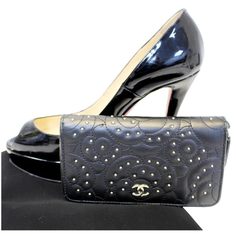 CHANEL Camellia Long Zippy studded Wallet Black-US