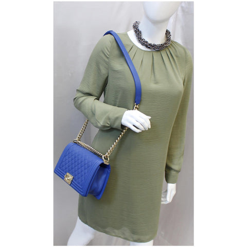 CHANEL Boy Medium Calfskin Leather Shoulder Bag Blue-US