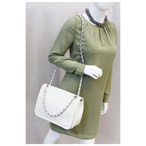 CHANEL Caviar Timeless CC Flap Shoulder Bag White