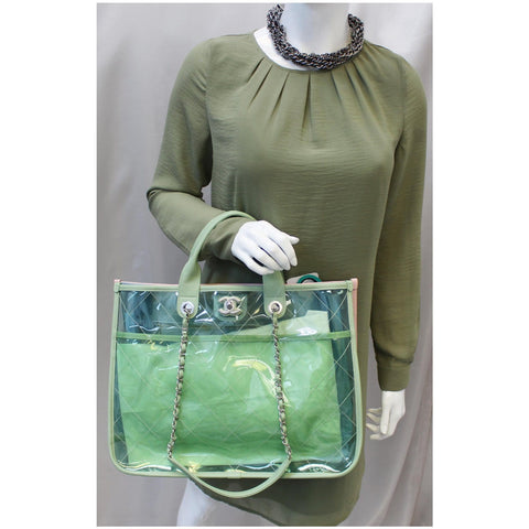 CHANEL Coco Splash Medium Lambskin PVC Quilted Shopping Bag Blue Green-US