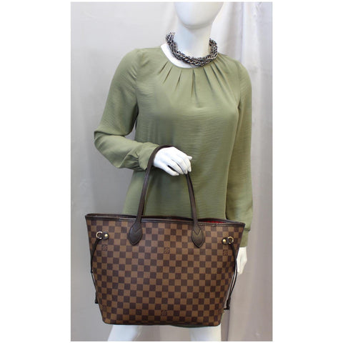LOUIS VUITTON Neverfull MM Damier Ebene Tote Shoulder Bag Brown