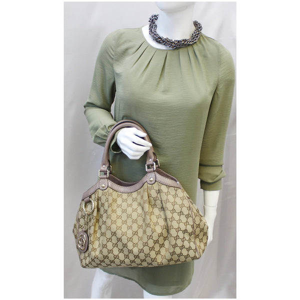 GUCCI Sukey Medium  GG Canvas Tote Bag Beige 211944