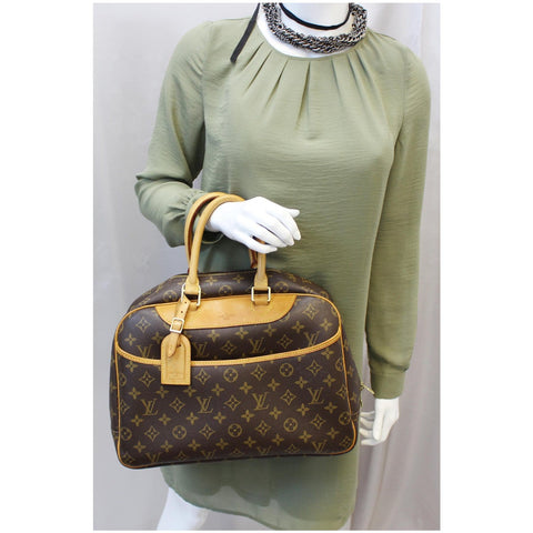 LOUIS VUITTON Deauville Monogram Canvas Boston Satchel Bag Brown