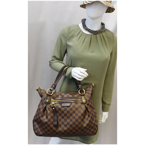 Louis Vuitton Damier Ebene Evora MM Tote Shoulder Bag - font view
