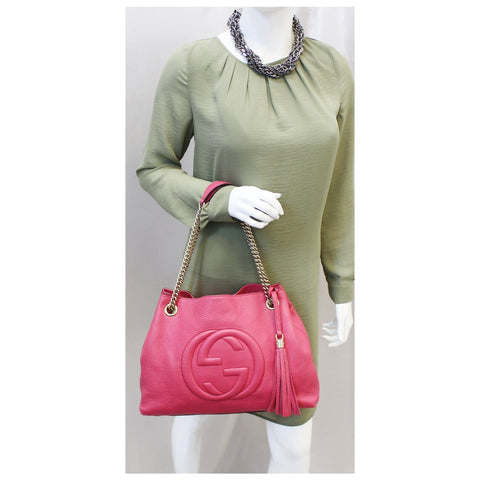 GUCCI Soho Pebbled Leather Chain Shoulder Bag Pink-US