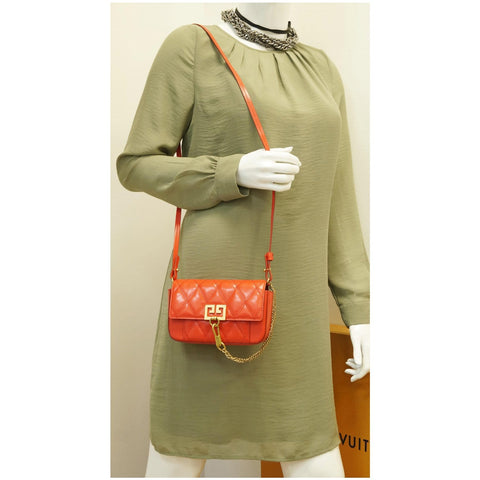 GIVENCHY GV3 Mini Quilted Leather Crossbody Bag Orange DD7110